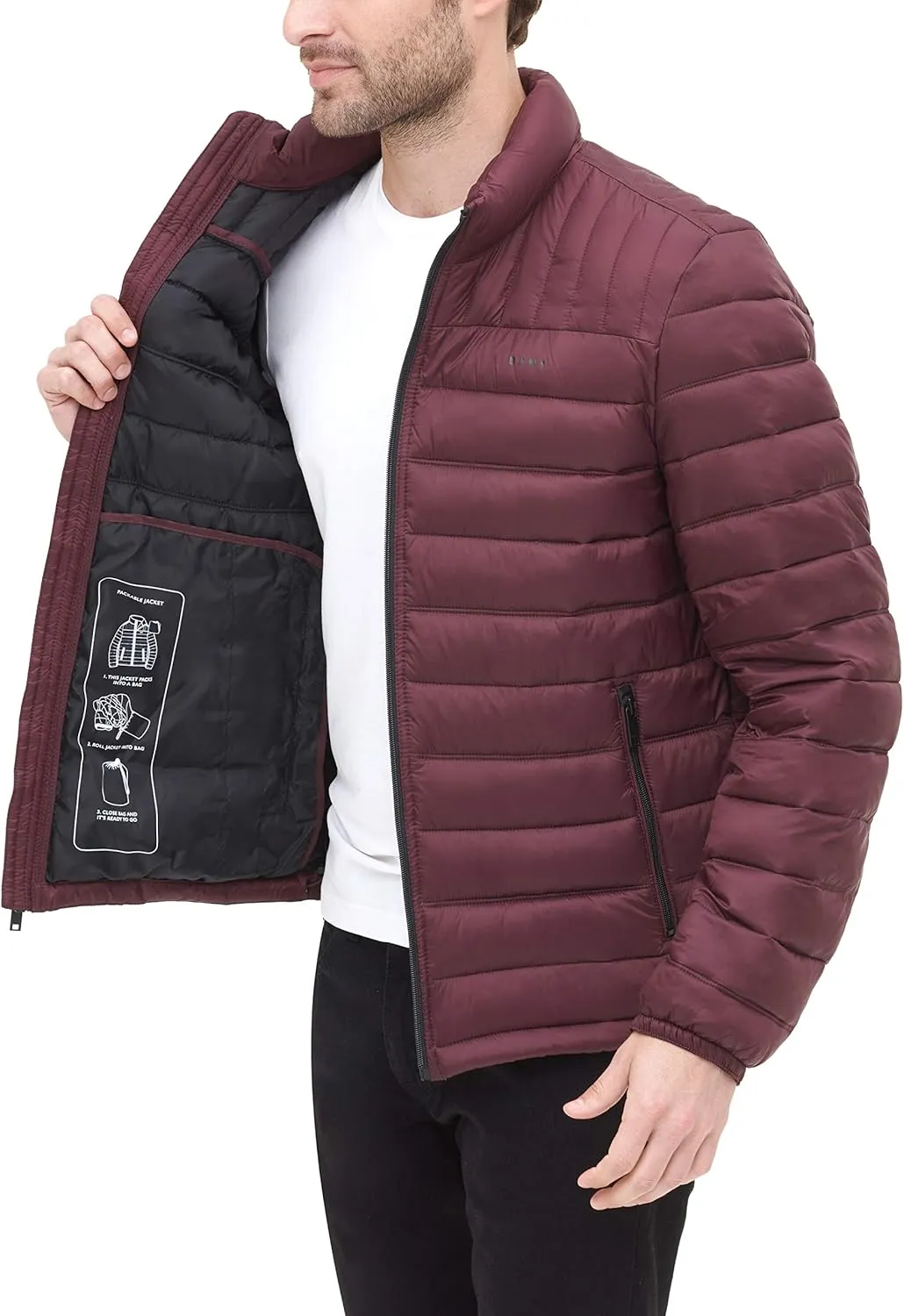 DKNY Men's Water Resistant Ultra Loft Quilted Packable Puffer Jacket