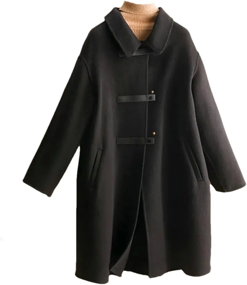 Dndrdhfb Women's Casual Long Coat Loose Wool Blend Coat Oversized Pea Coat