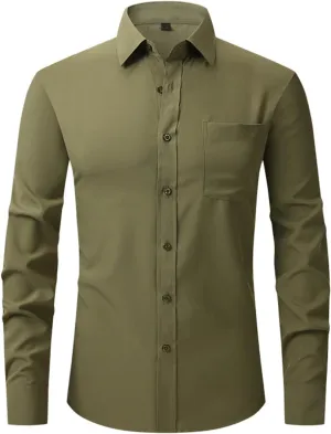 Dress Shirts for Men Casual Long Sleeve Button Down Shirts Wrinkle-Free Stretch Slim Fit Formal Business Blouse Tunic