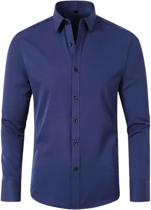 Dress Shirts for Men Fashion Long Sleeve Tops Regular Fit Button Down Shirts Stretch Wrinkle-Free Business Formal Shirt