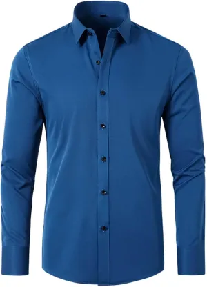 Dress Shirts for Men Fashion Long Sleeve Tops Regular Fit Button Down Shirts Stretch Wrinkle-Free Business Formal Shirt