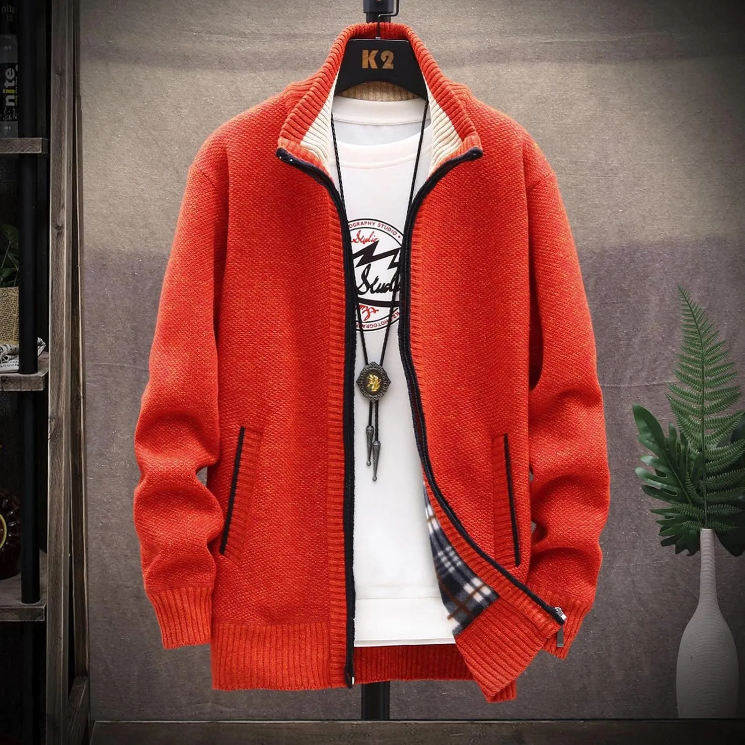DuDubaby Ugly Sweater for Mens Autumn and Winter Fashion Loose Cardigan Warm Lapel Hooded Jacket Sweater