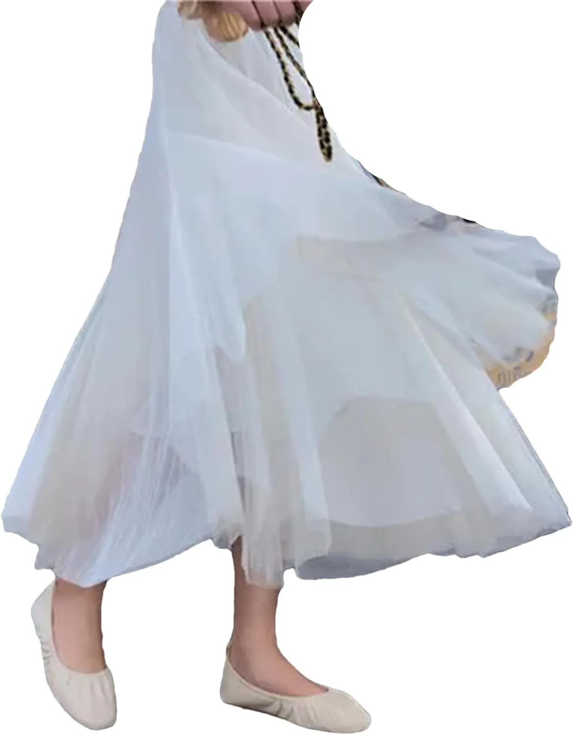 Elegant Women A-Line Tulle Skirt Big Swing Skirt Korean Mid-Calf Long Skirts