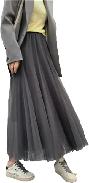 Elegant Women A-Line Tulle Skirt Big Swing Skirt Korean Mid-Calf Long Skirts
