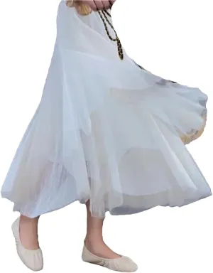 Elegant Women A-Line Tulle Skirt Big Swing Skirt Korean Mid-Calf Long Skirts