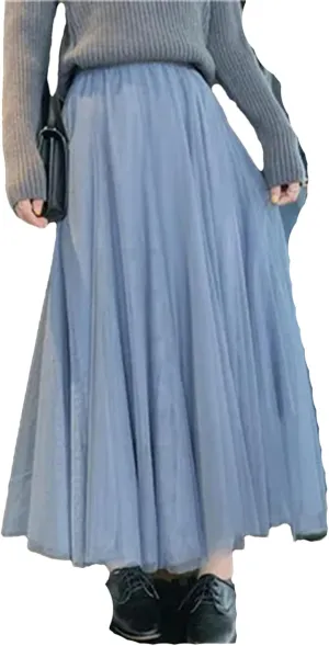 Elegant Women A-Line Tulle Skirt Big Swing Skirt Korean Mid-Calf Long Skirts