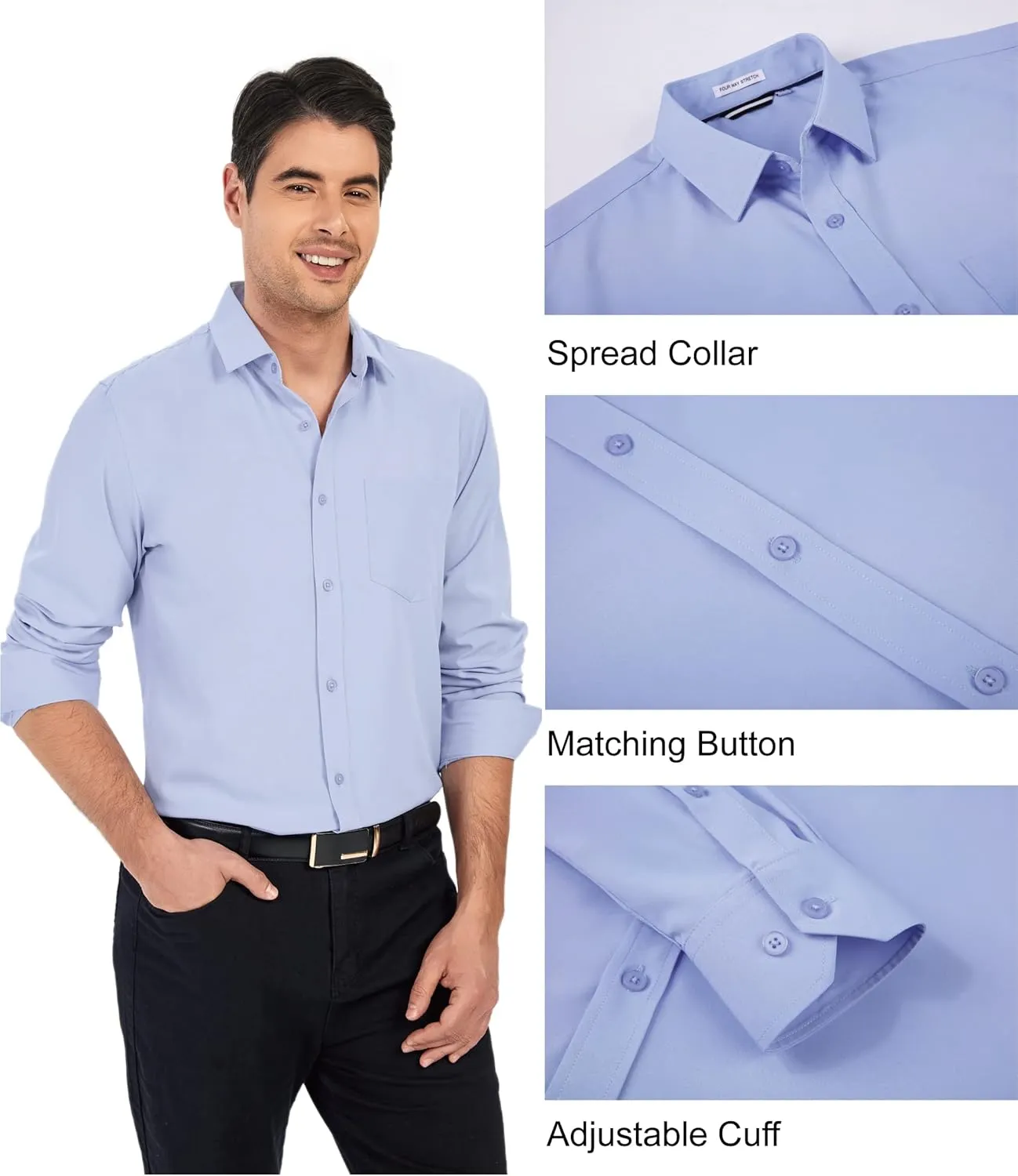 Esabel.C Mens Dress Shirts Wrinkle Free Regular Fit Casual Button Down Shirts
