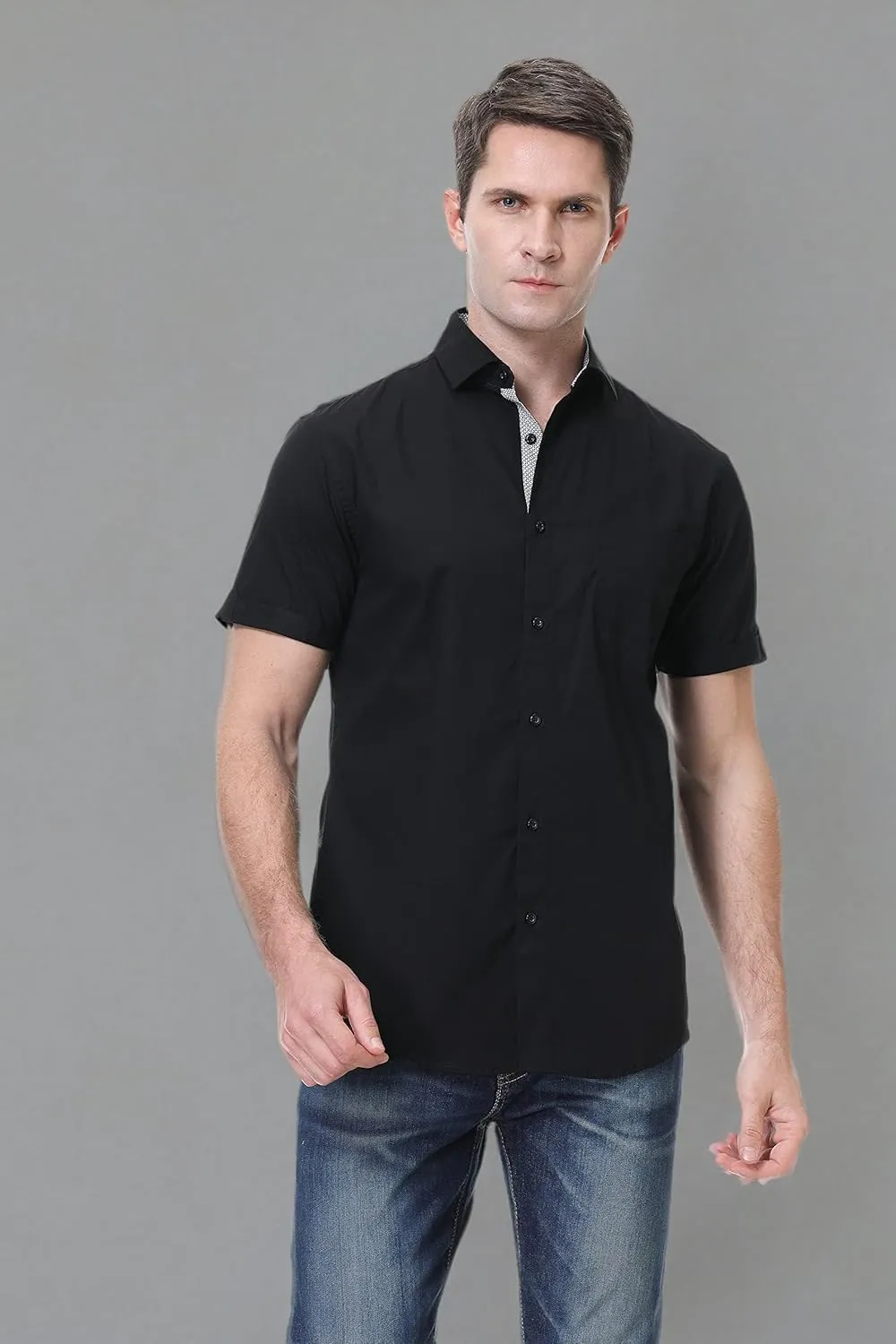 Esabel.C Mens Dress Shirts Wrinkle Free Regular Fit Casual Button Down Shirts