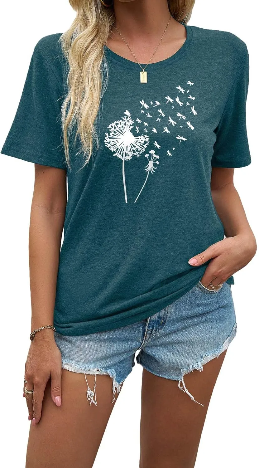 EUOW Tshirts for Womens Graphic Summer Tees Short Sleeve Loose Fit Trendy Tops