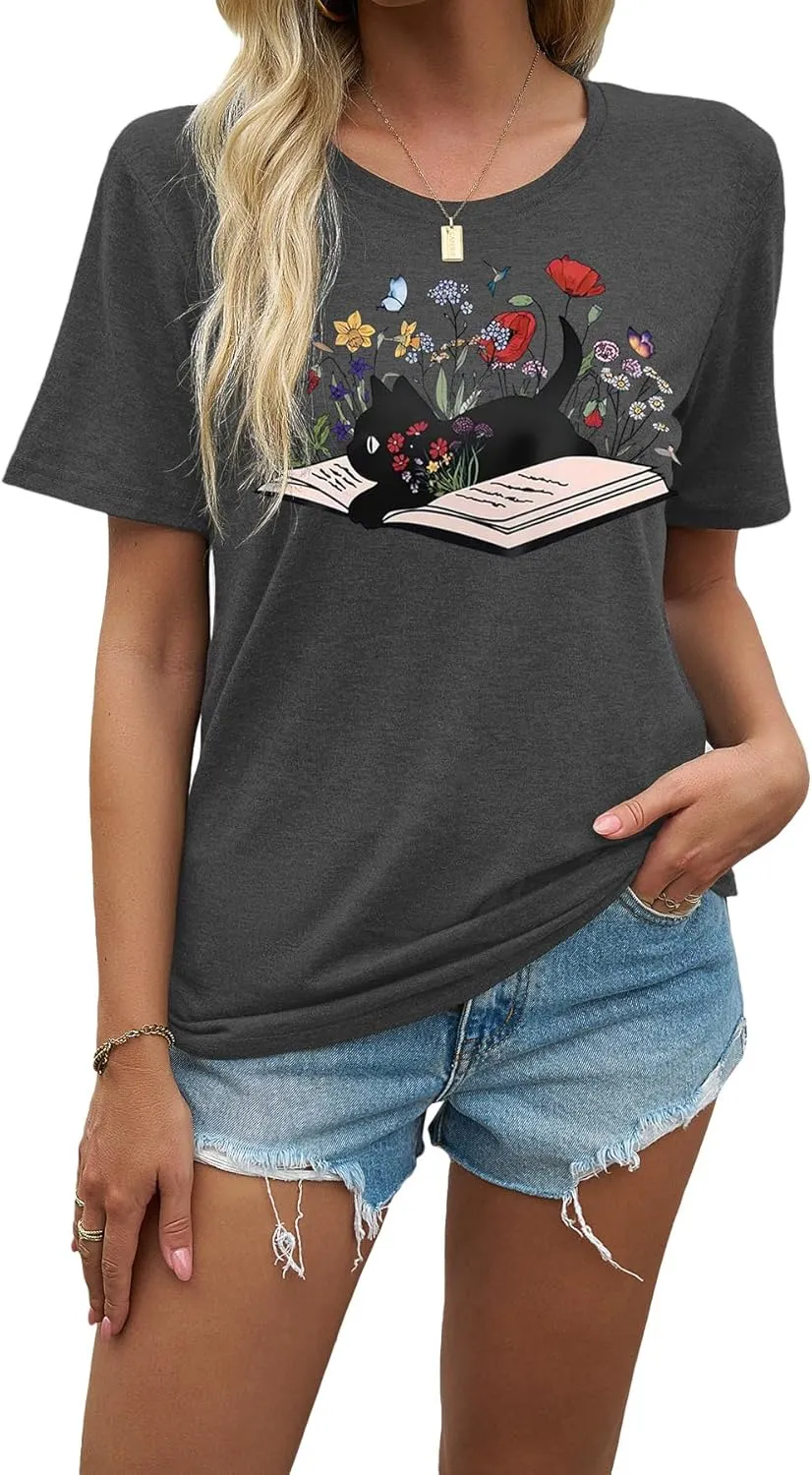 EUOW Tshirts for Womens Graphic Summer Tees Short Sleeve Loose Fit Trendy Tops