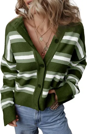 EVALESS Women's Striped Cardigan Sweaters Trendy Lightweight Chunky Knit Cropped Sweaters Outfits Outerwear Coats