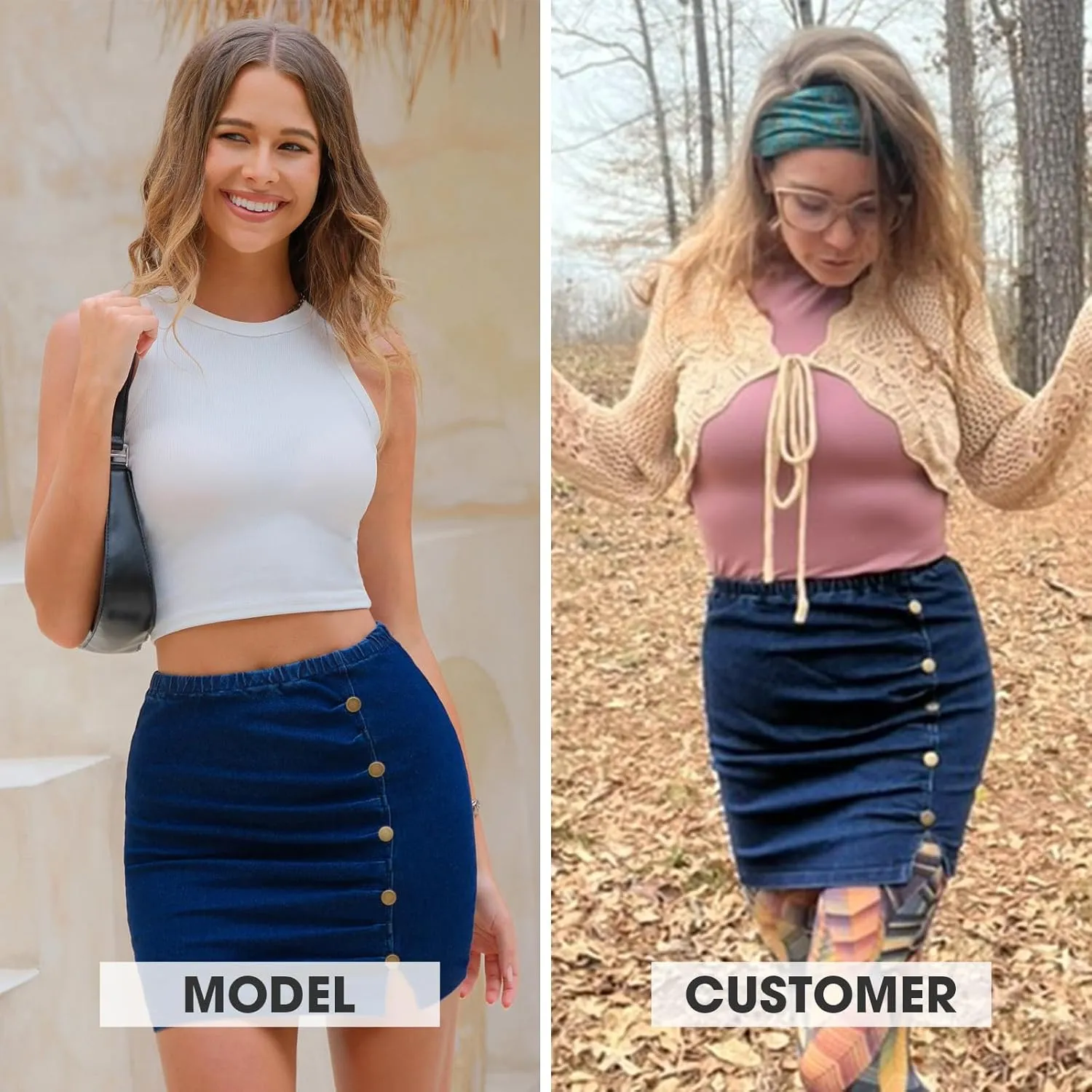 EXLURA Womens Mini Denim Skirt High Waisted Stretchy Jean Skirts with Slit Trendy Casual Slim Fit Short Skirts