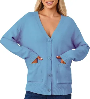 Fall Winter Trendy Coat Women Striped Cardigan Sweaters Fashion Button Down Lightweight Lightweight with Pockets
