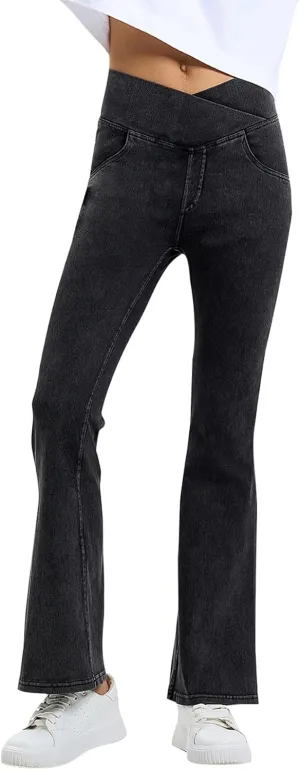 Flare Jeans for Women Crossover High Waisted Yoga Bootcut Jeans Stretchy Slim Fit Curvy Denim Bell Bottom Leggings
