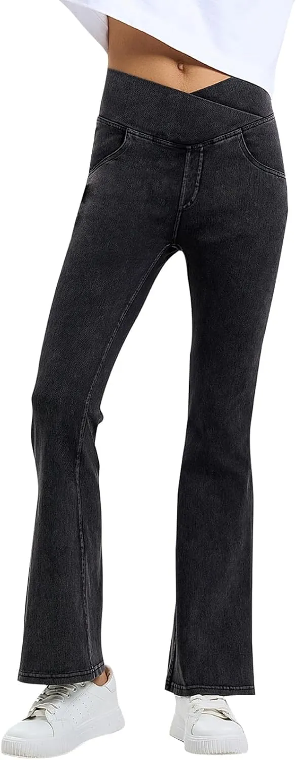 Flare Jeans for Women Crossover High Waisted Yoga Bootcut Jeans Stretchy Slim Fit Curvy Denim Bell Bottom Leggings