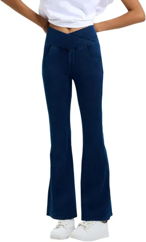 Flare Jeans for Women Crossover High Waisted Yoga Bootcut Jeans Stretchy Slim Fit Curvy Denim Bell Bottom Leggings