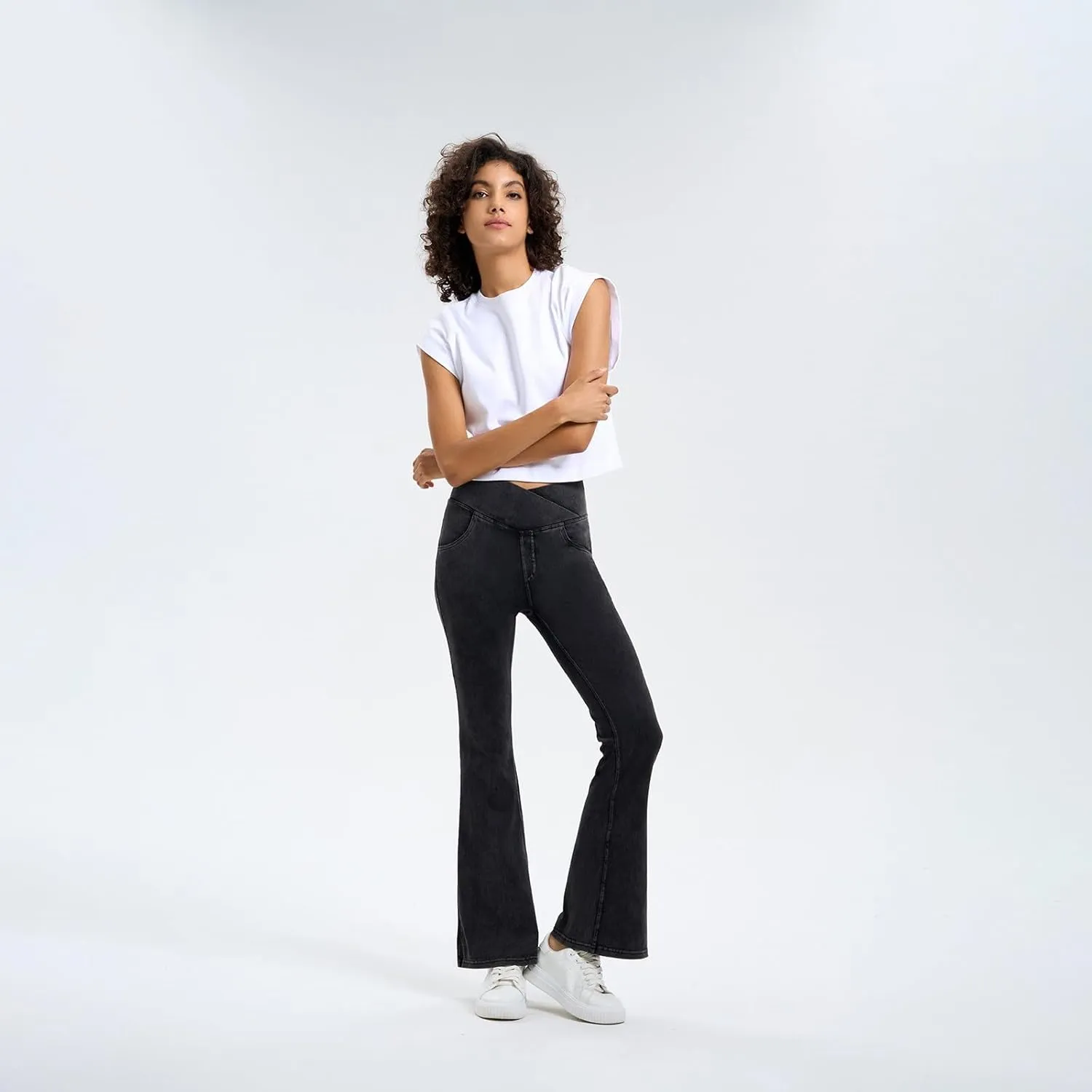 Flare Jeans for Women Crossover High Waisted Yoga Bootcut Jeans Stretchy Slim Fit Curvy Denim Bell Bottom Leggings