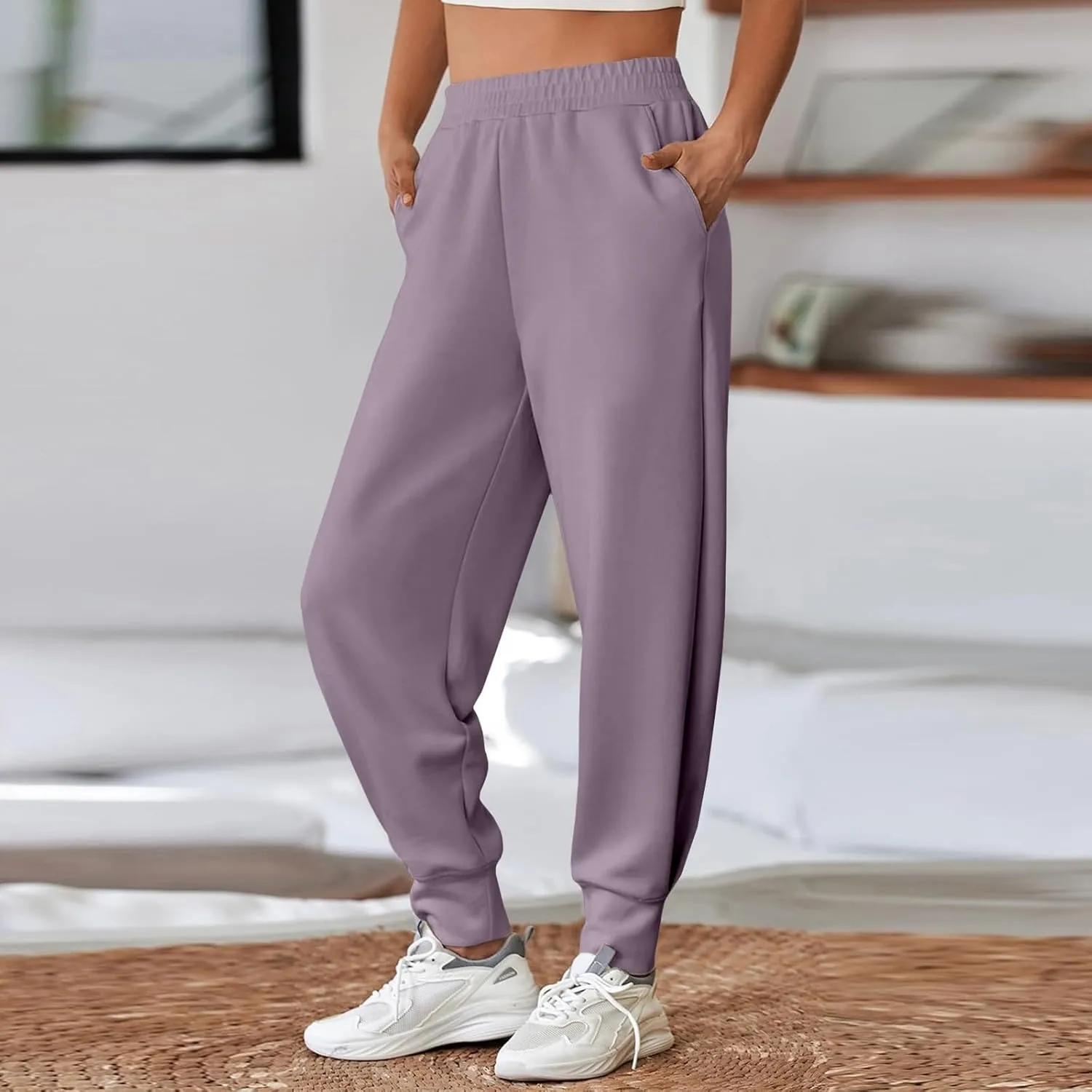 Fleece Lined Pants Women Fleece Lined Sweatpants with Pockets High Waisted Thermal Joggers Winter Pants Plus Size