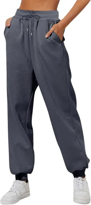 Fleece Lined Pants Women Fleece Lined Sweatpants with Pockets High Waisted Thermal Joggers Winter Pants Plus Size