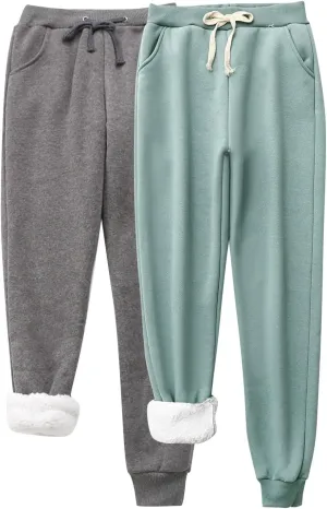 Fleece Lined Pants Women with Pockets Keep Warm Trousers Pants High Waist Stretchy Lined Thermal Full Fleece Pants