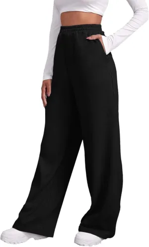 Fleece Lined Wide Leg Pants Women Fleece Lined Sweatpants Wide Leg Baggy Lounge Athletic Joggers Pants with Pockets