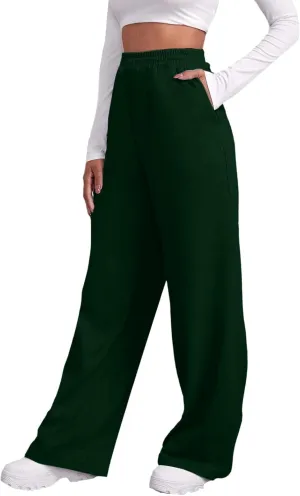 Fleece Lined Wide Leg Pants Women Winter Warm Fleece Lined Baggy Sweatpants Lounge Athletic Joggers Pants with Pockets