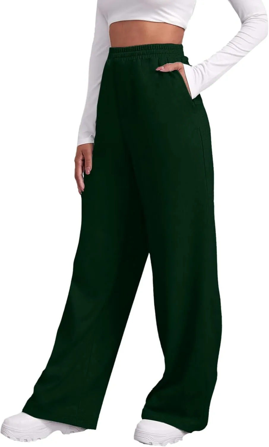 Fleece Lined Wide Leg Pants Women Winter Warm Fleece Lined Baggy Sweatpants Lounge Athletic Joggers Pants with Pockets