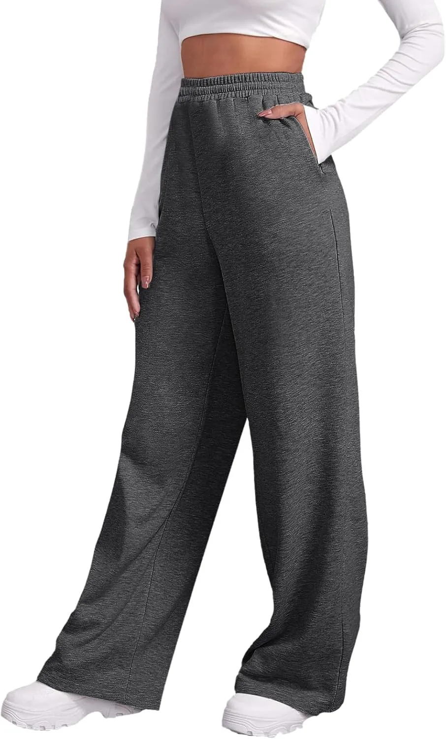 Fleece Lined Wide Leg Pants Women Winter Warm Fleece Lined Baggy Sweatpants Lounge Athletic Joggers Pants with Pockets