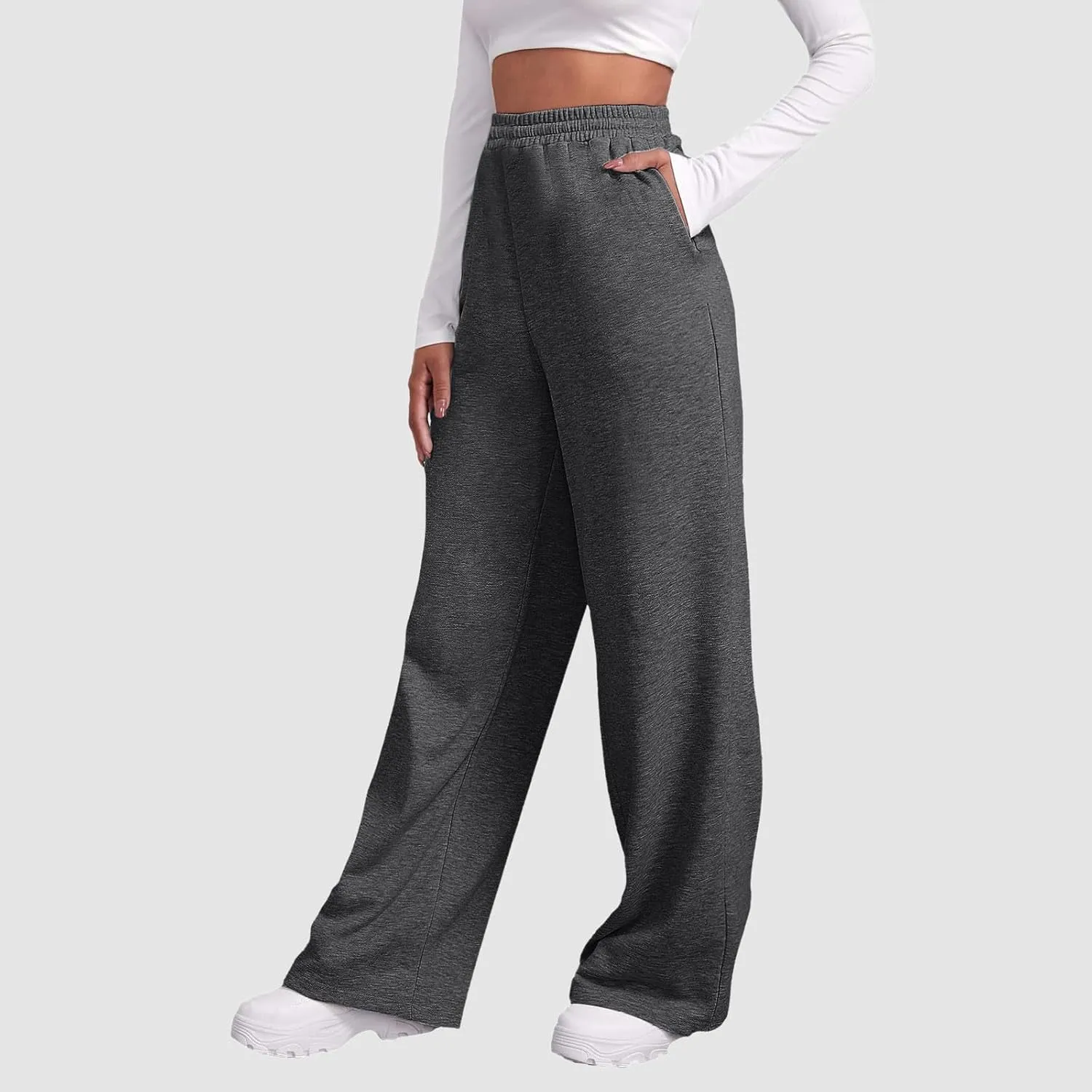 Fleece Lined Wide Leg Pants Women Winter Warm Fleece Lined Baggy Sweatpants Lounge Athletic Joggers Pants with Pockets