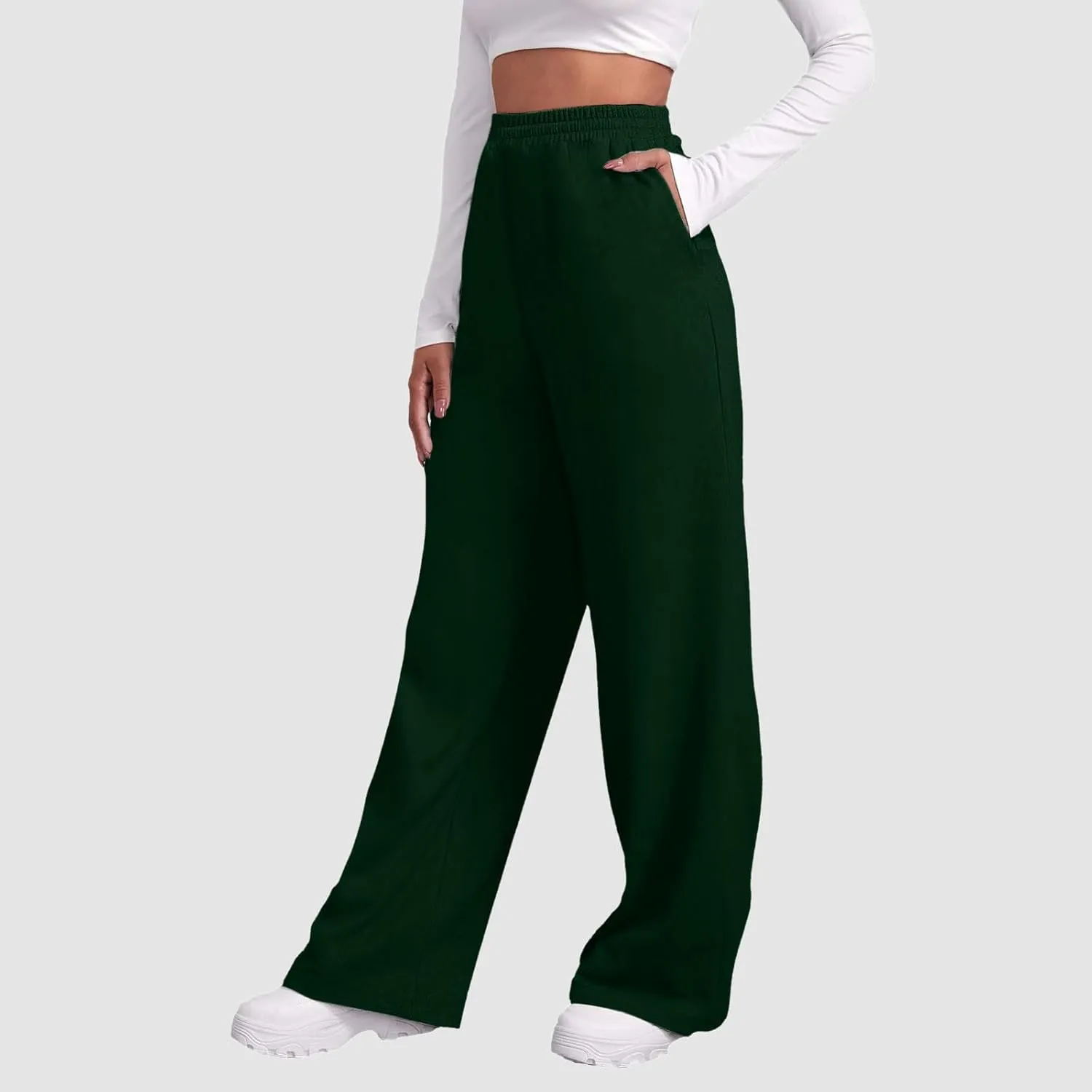 Fleece Lined Wide Leg Pants Women Winter Warm Fleece Lined Baggy Sweatpants Lounge Athletic Joggers Pants with Pockets