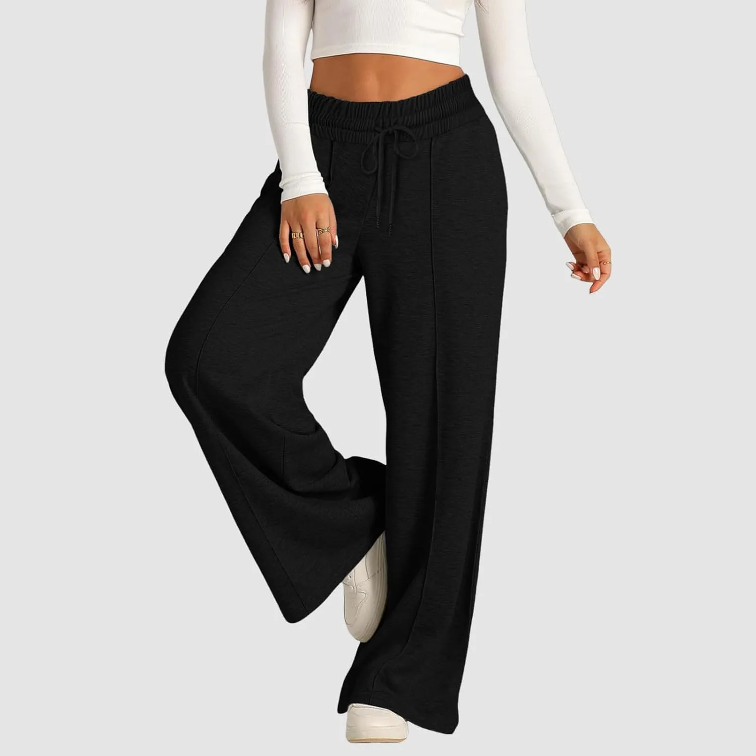 Fleece Lined Wide Legged Sweatpants for Women Baggy Tall Casual Open Leg Joggers Cozy Active Relaxed Fit Skimpy Soft
