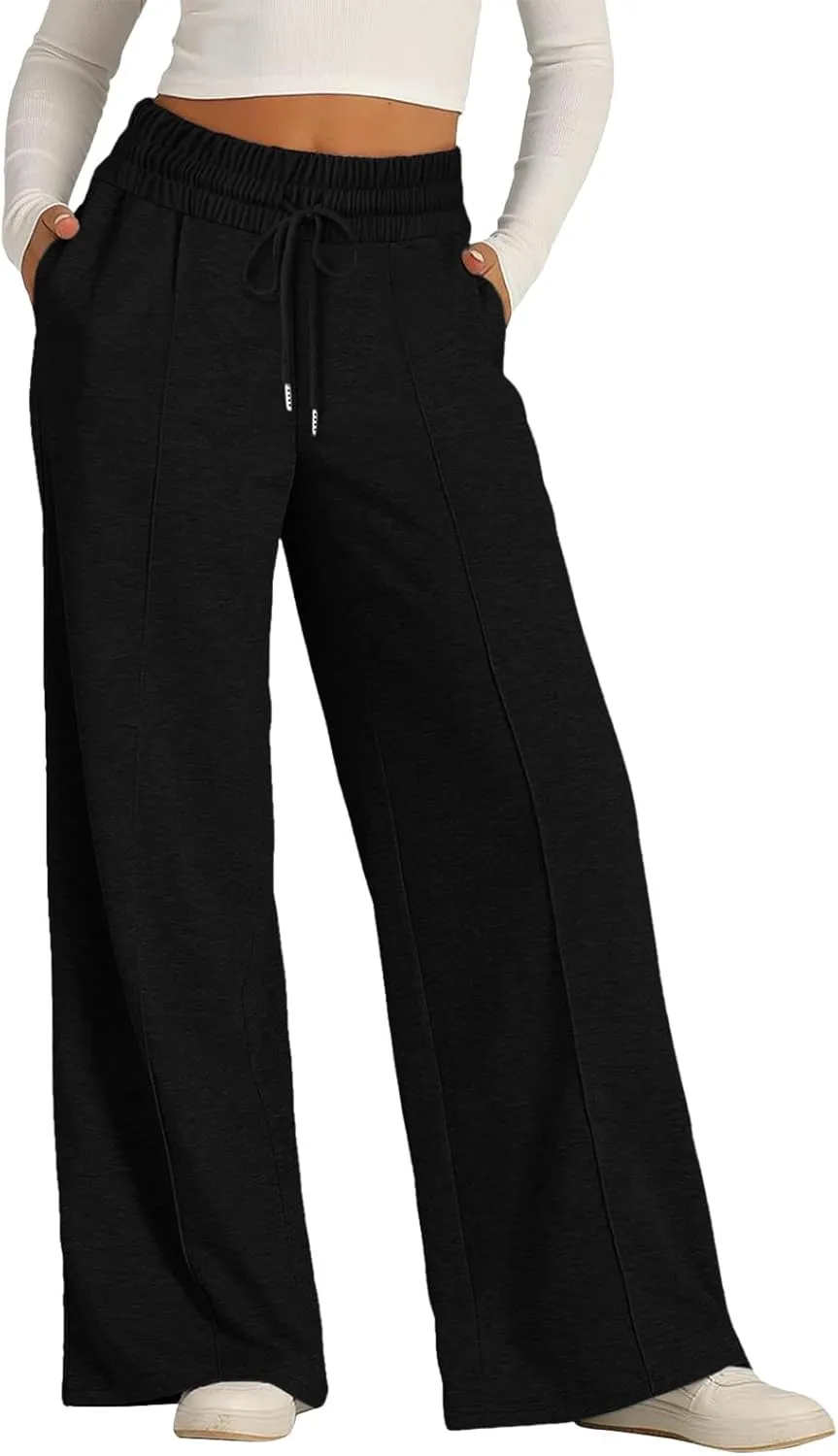 Fleece Lined Wide Legged Sweatpants for Women Baggy Tall Casual Open Leg Joggers Cozy Active Relaxed Fit Skimpy Soft