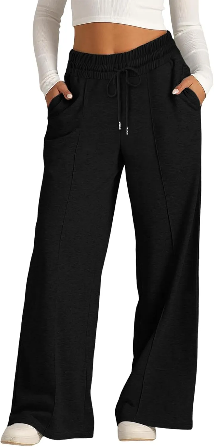 Fleece Lined Wide Legged Sweatpants for Women Baggy Tall Casual Open Leg Joggers Cozy Active Relaxed Fit Skimpy Soft