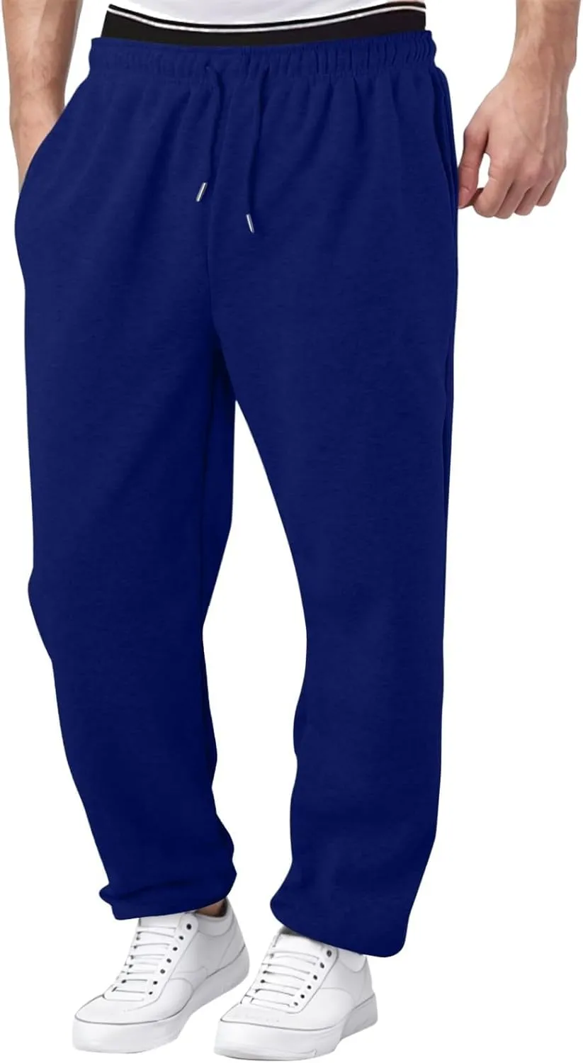 Fleece Sweatpants Men Baggy Open Bottom Athletic Workout Pants Relaxed Fit Straight Leg Sweatpants with Pockets