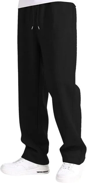 Fleece Sweatpants Men Baggy Open Bottom Athletic Workout Pants Relaxed Fit Straight Leg Sweatpants with Pockets