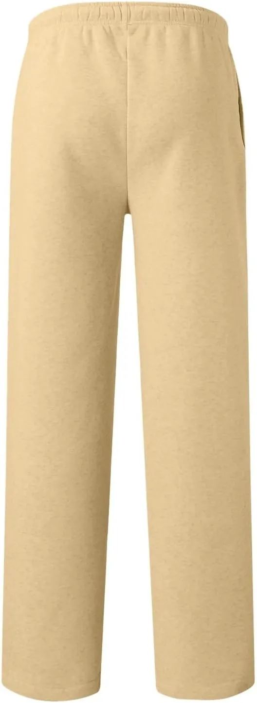 Fleece Sweatpants Men Baggy Open Bottom Athletic Workout Pants Relaxed Fit Straight Leg Sweatpants with Pockets