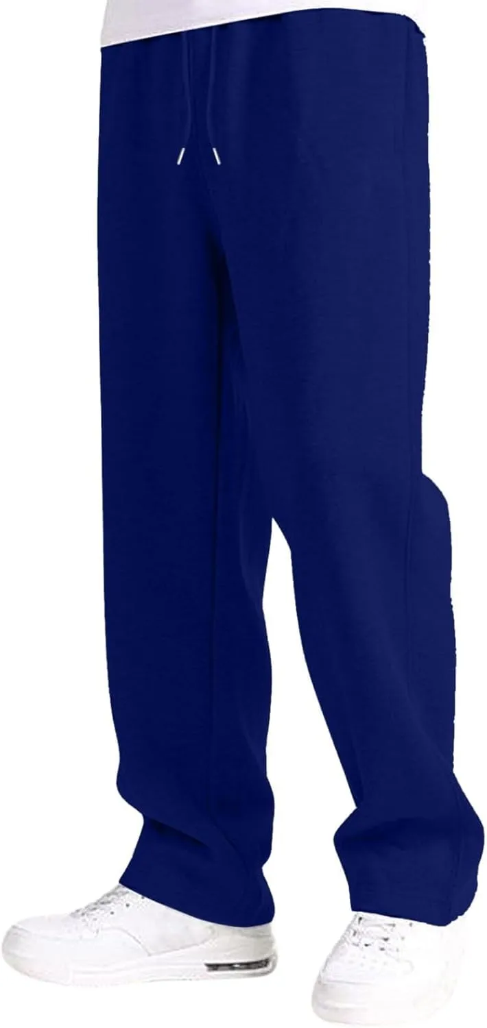 Fleece Sweatpants Men Baggy Open Bottom Athletic Workout Pants Relaxed Fit Straight Leg Sweatpants with Pockets