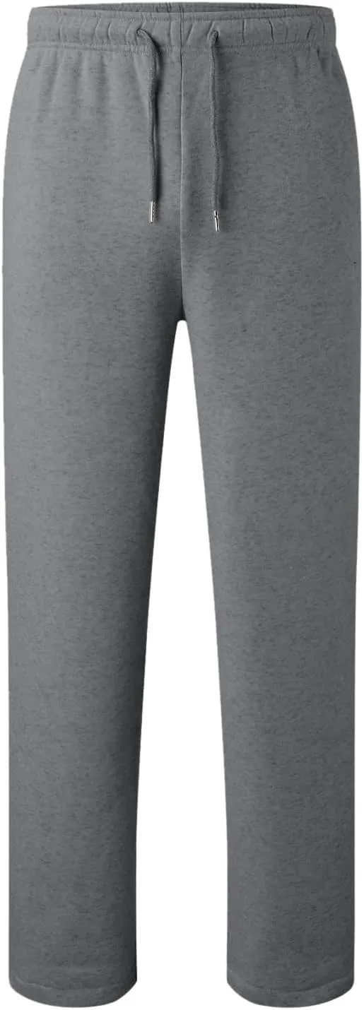 Fleece Sweatpants Men Baggy Open Bottom Athletic Workout Pants Relaxed Fit Straight Leg Sweatpants with Pockets