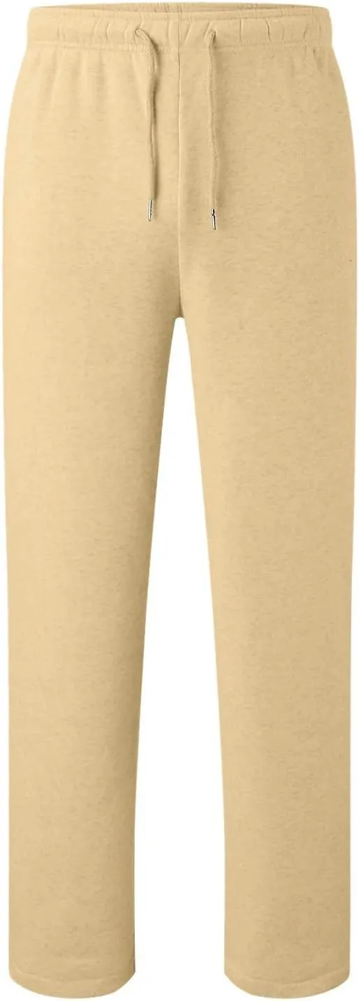 Fleece Sweatpants Men Baggy Open Bottom Athletic Workout Pants Relaxed Fit Straight Leg Sweatpants with Pockets