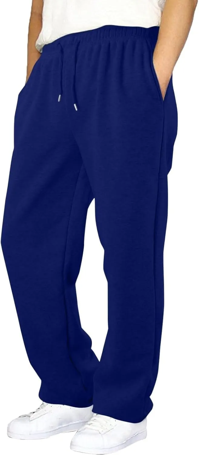 Fleece Sweatpants Men Baggy Open Bottom Athletic Workout Pants Relaxed Fit Straight Leg Sweatpants with Pockets
