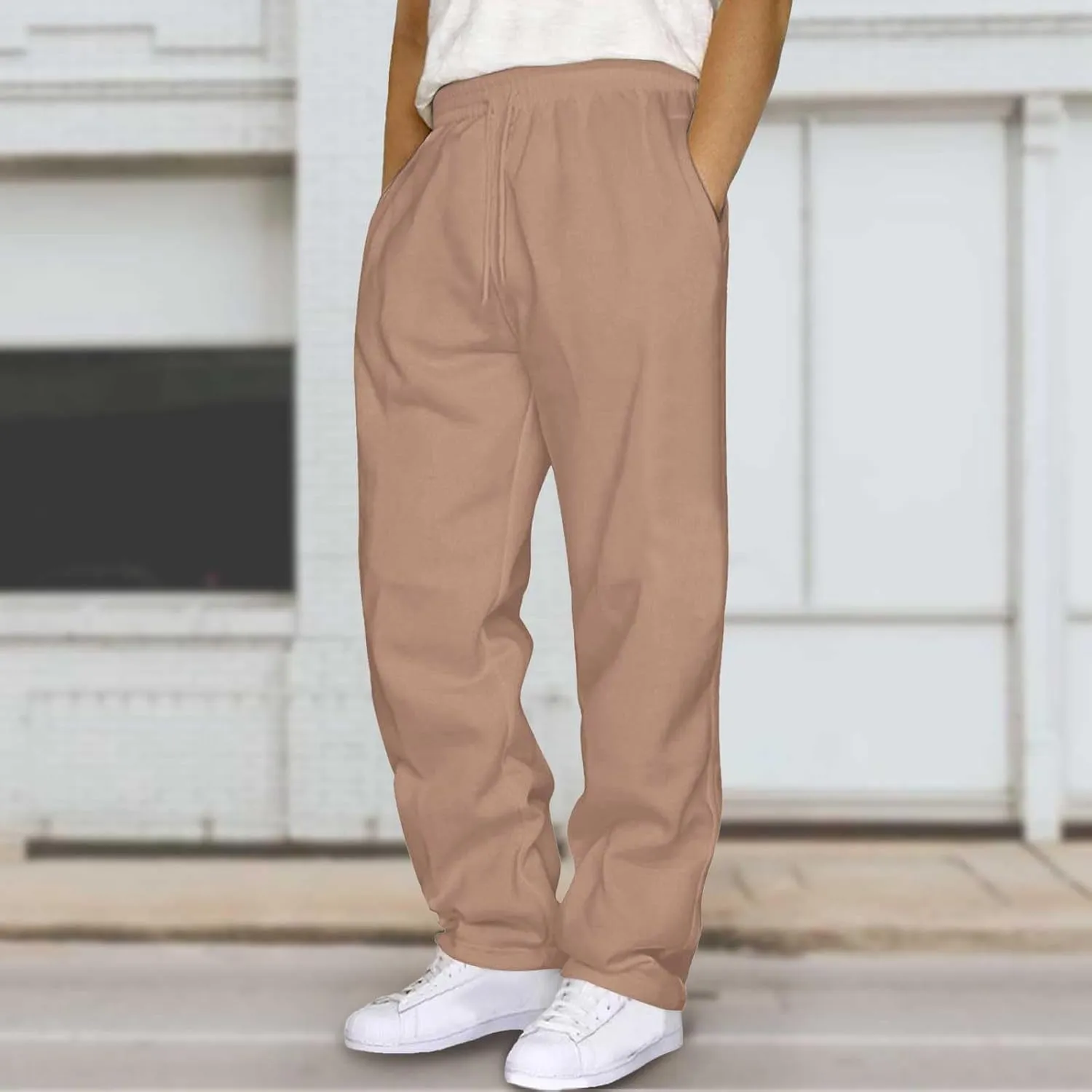 Fleece Sweatpants Men Straight Leg Athletic Pants Casual Workout Trousers Baggy Lounge Running Joggers with Pockets