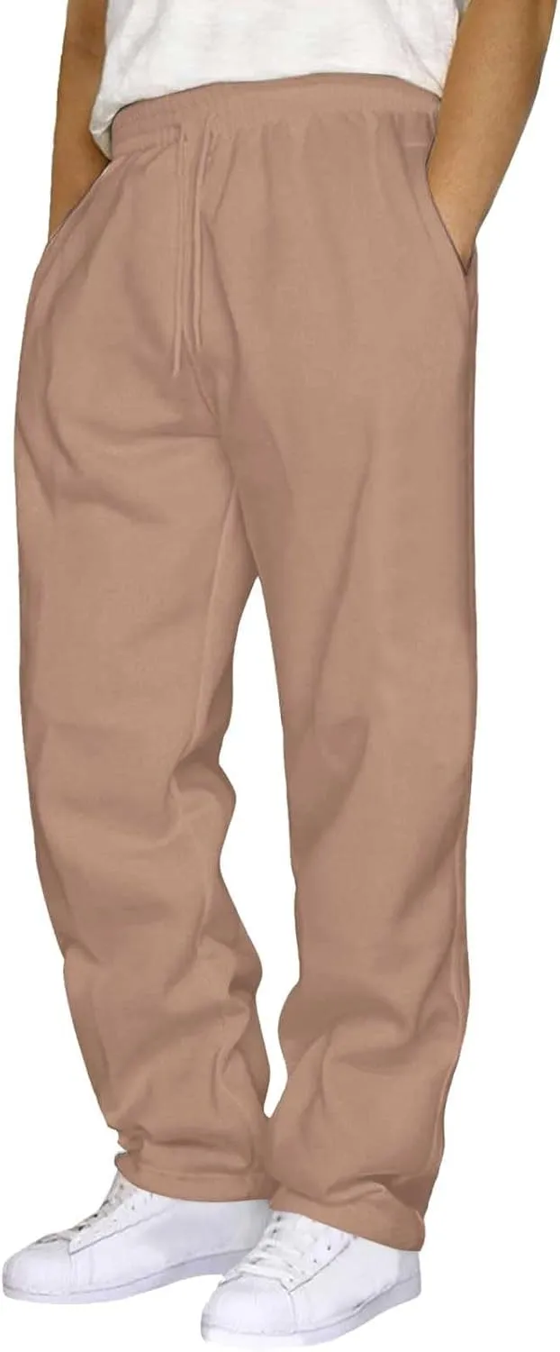 Fleece Sweatpants Men Straight Leg Athletic Pants Casual Workout Trousers Baggy Lounge Running Joggers with Pockets