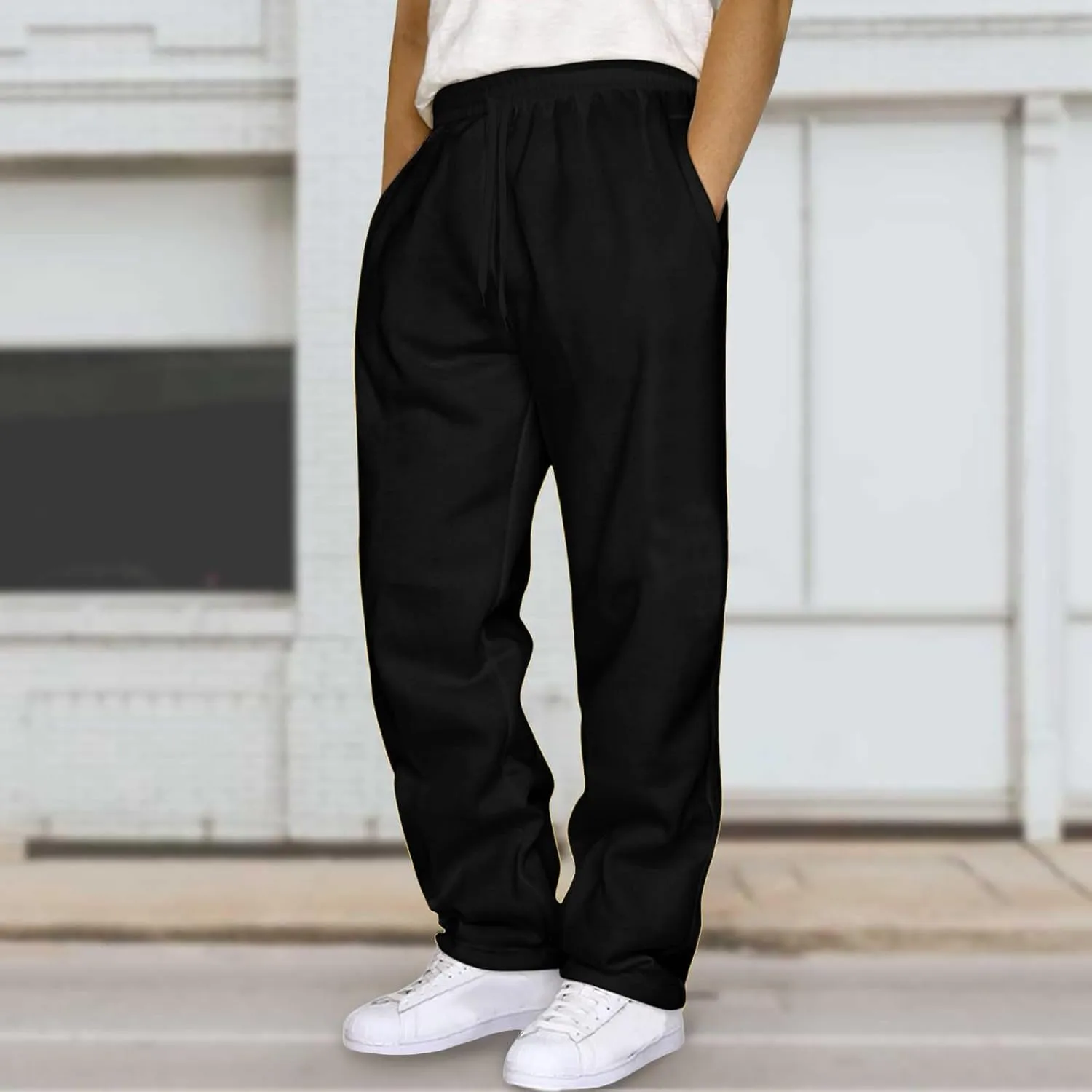Fleece Sweatpants Men Straight Leg Athletic Pants Casual Workout Trousers Baggy Lounge Running Joggers with Pockets