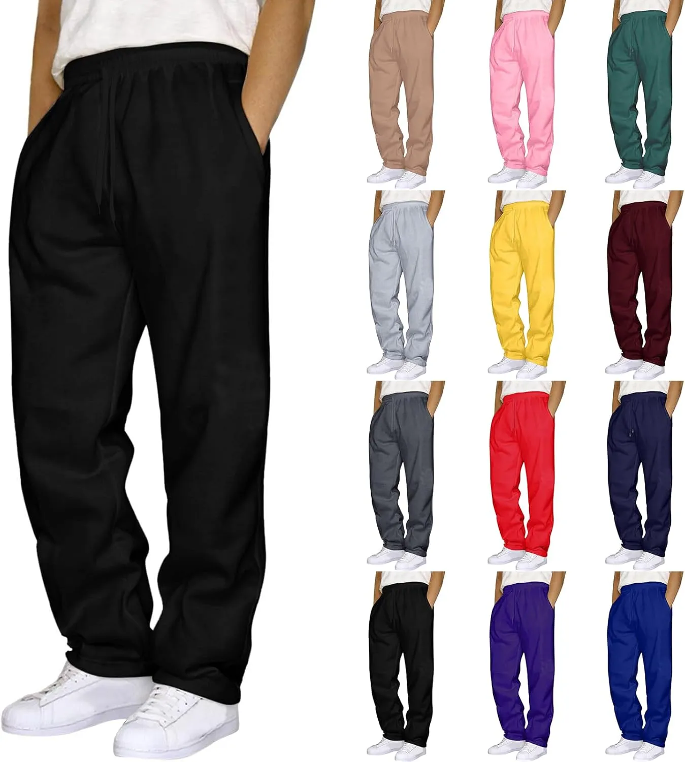 Fleece Sweatpants Men Straight Leg Athletic Pants Casual Workout Trousers Baggy Lounge Running Joggers with Pockets