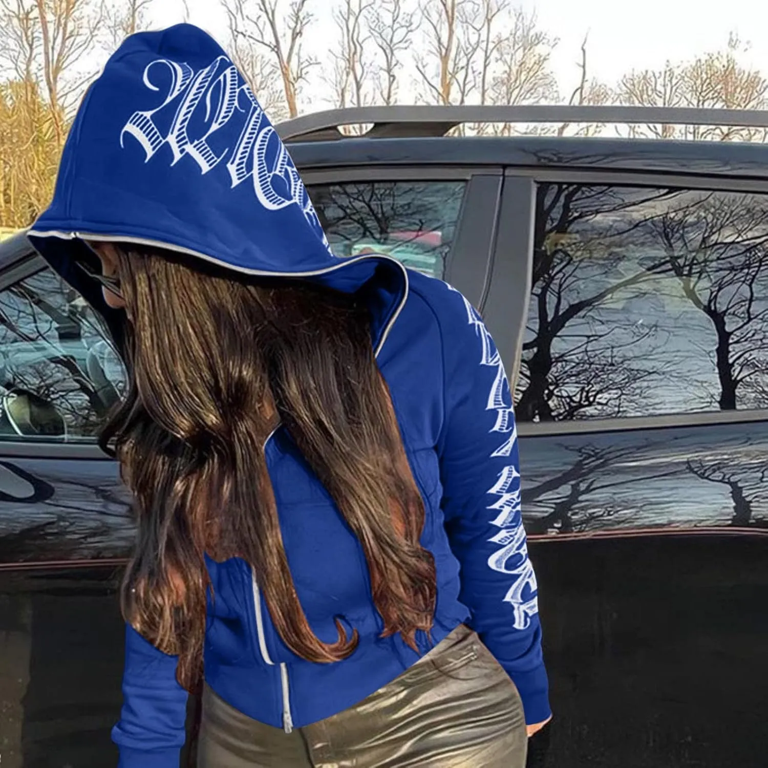 Fleece Zipper Hoodie Womens Casual Long Sleeve Letter Print Zipper Hooded Coat Sweatshirt Tops Woman Sweatshirts