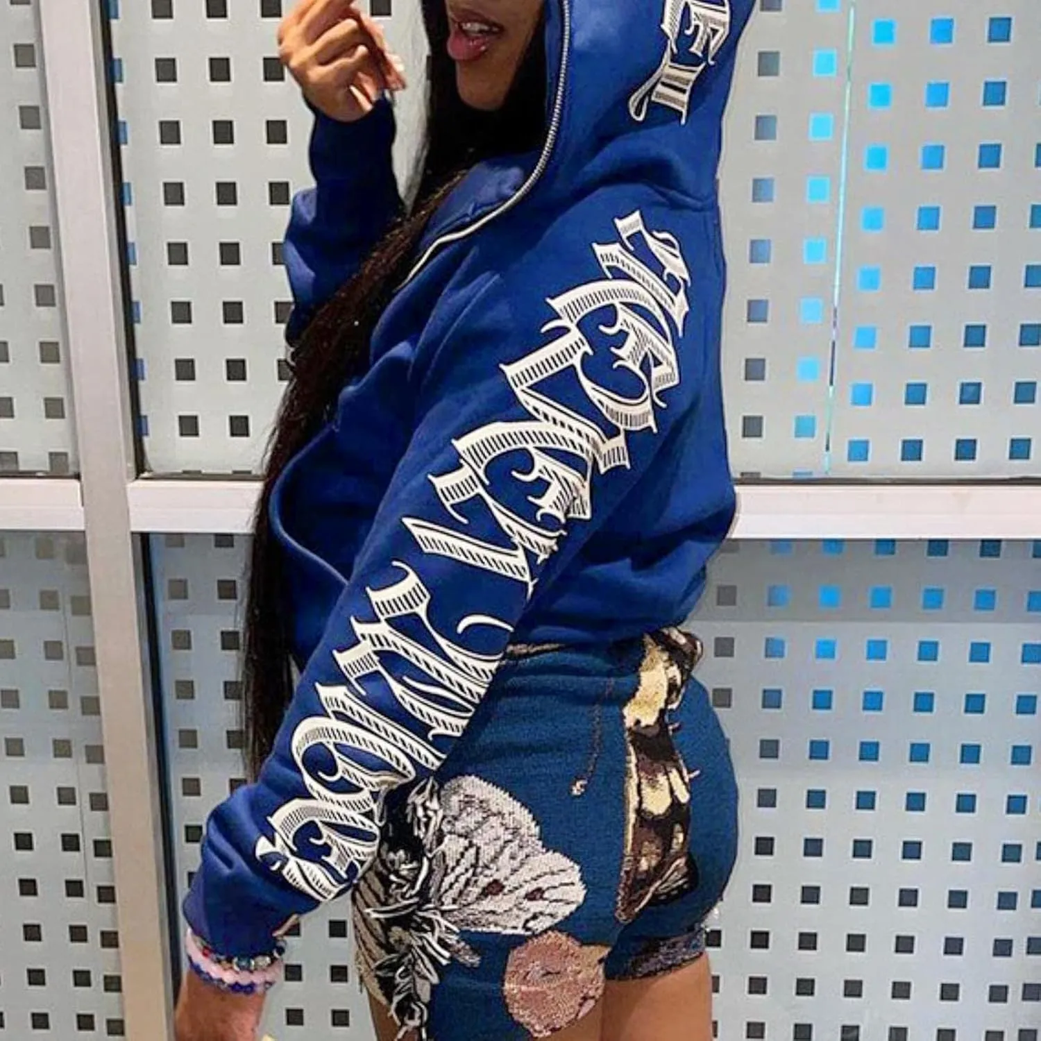 Fleece Zipper Hoodie Womens Casual Long Sleeve Letter Print Zipper Hooded Coat Sweatshirt Tops Woman Sweatshirts
