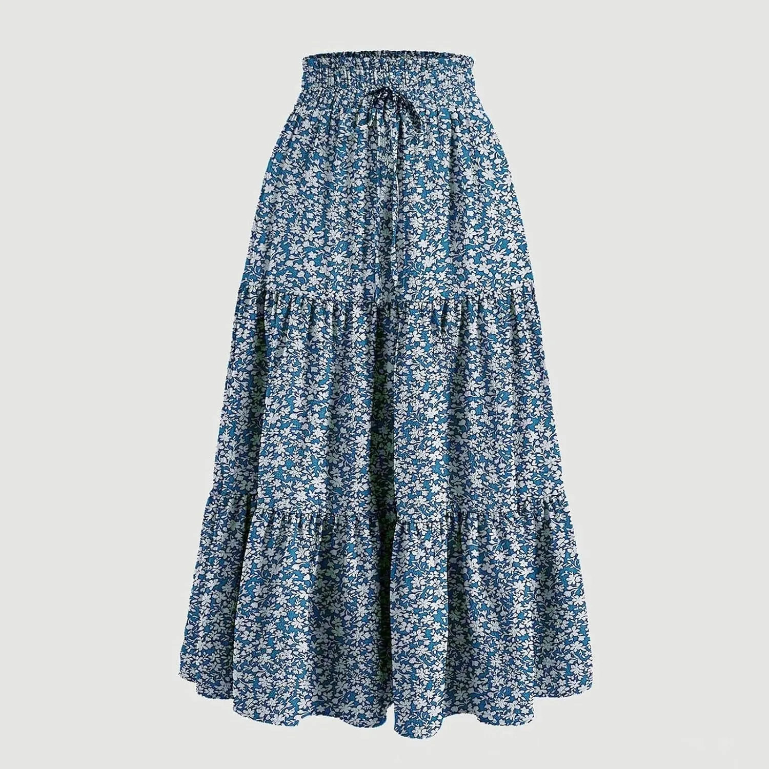 Floral Skirts for Women 2025 Casual Drawstring High Waisted Beach Boho Trendy Outfit Summer Flowy Ruffle Maxi Skirt