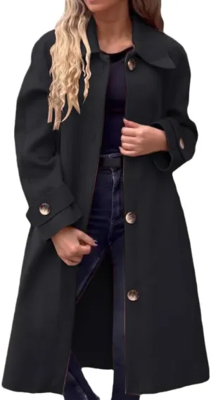 FMCHICO Women's Winter Wool Blend Coat Casual Notch Lapel Single-Breasted Peacoat
