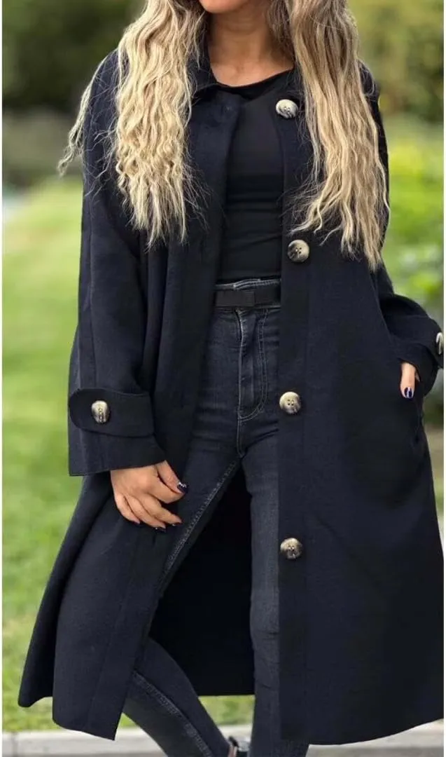 FMCHICO Women's Winter Wool Blend Coat Casual Notch Lapel Single-Breasted Peacoat