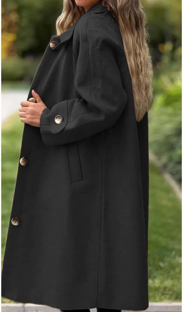 FMCHICO Women's Winter Wool Blend Coat Casual Notch Lapel Single-Breasted Peacoat